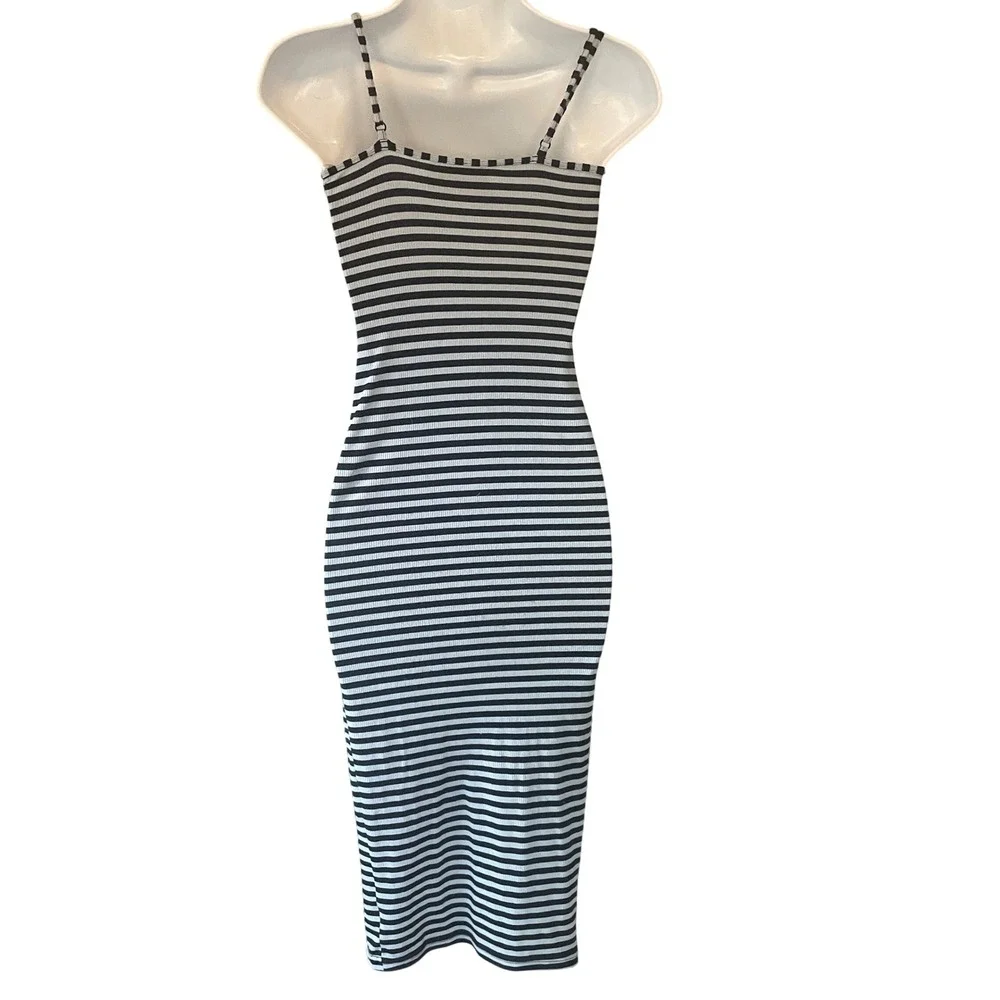 No Boundaries Y2K Preppy Henley‎ Midi Dress Coastal Striped Ribbed XXS Bodycon